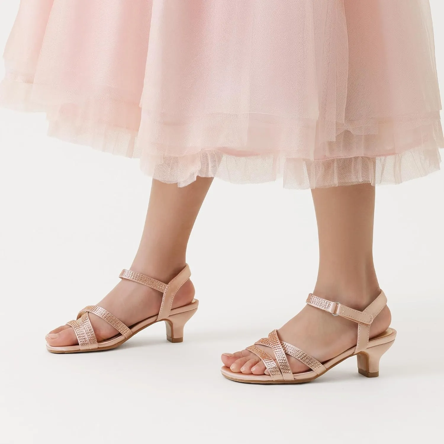 DREAM PAIRS Girls Sandals Low Heel Dress Open Toe Sandals Flower Wedding Party for Little Kid/Big Kid
