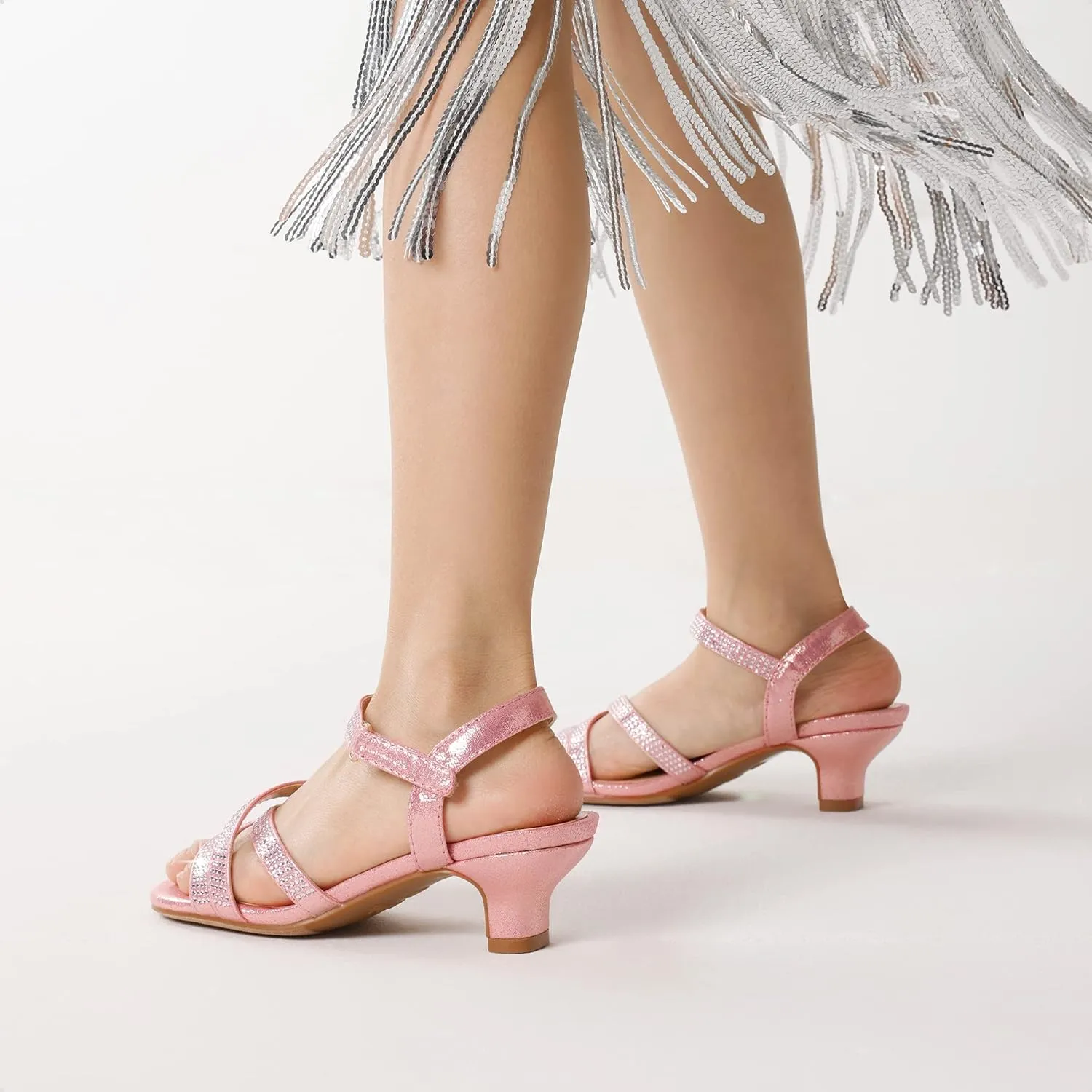 DREAM PAIRS Girls Sandals Low Heel Dress Open Toe Sandals Flower Wedding Party for Little Kid/Big Kid