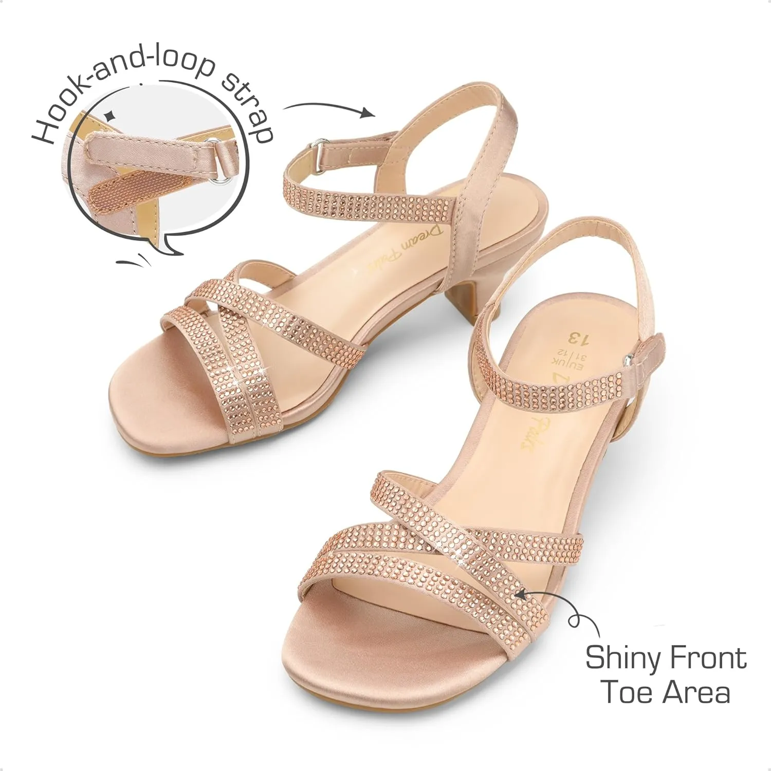 DREAM PAIRS Girls Sandals Low Heel Dress Open Toe Sandals Flower Wedding Party for Little Kid/Big Kid