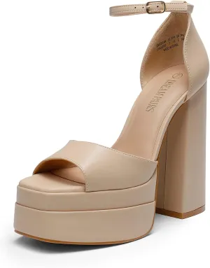 DREAM PAIRS High Heels Chunky Block Platform Heels for Women Ankle Strap Sexy Open Square Toe Heels Dressy Pumps Sandals