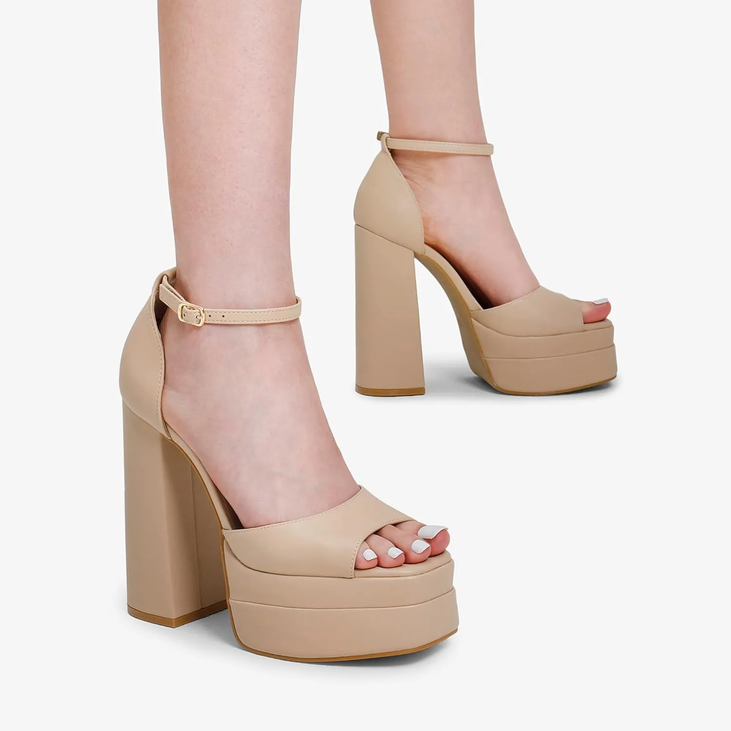 DREAM PAIRS High Heels Chunky Block Platform Heels for Women Ankle Strap Sexy Open Square Toe Heels Dressy Pumps Sandals