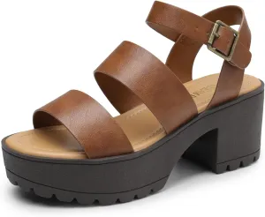 DREAM PAIRS Platform Heels for Women Lightweight Chunky Open Toe Stylish Comfortable Fisherman Sandals with Adjustable Ankle Strap