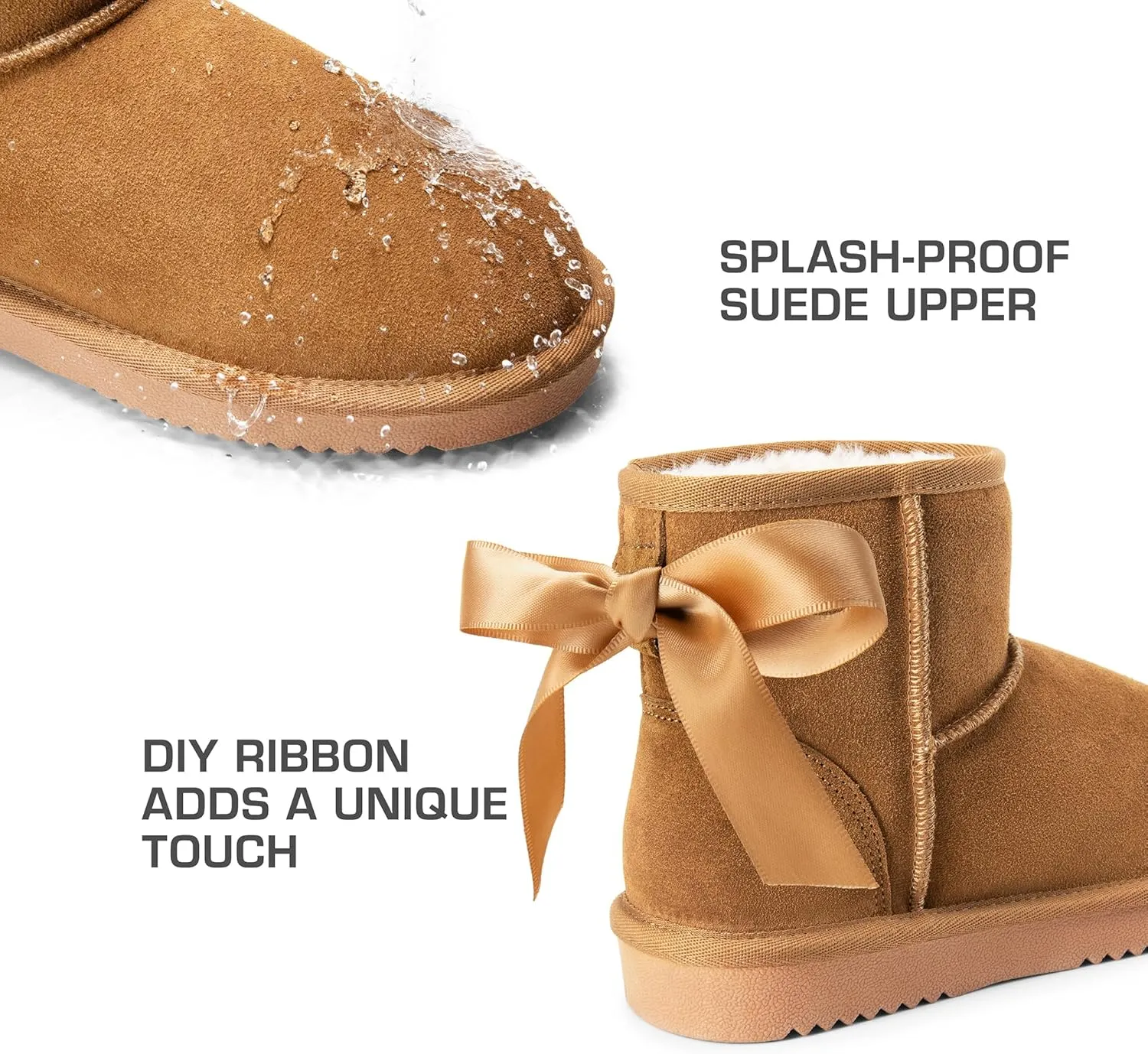 DREAM PAIRS Snow Boots for Women Genuine Suede Faux Fur Lining Water Resistant Anti-Slip Warm Winter Booties Slip On Memory Foam Comfort Ankle Boots FuzzyClassicⅡ Low Boots
