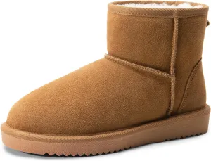 DREAM PAIRS Snow Boots for Women Genuine Suede Faux Fur Lining Water Resistant Anti-Slip Warm Winter Booties Slip On Memory Foam Comfort Ankle Boots FuzzyClassicⅡ Low Boots