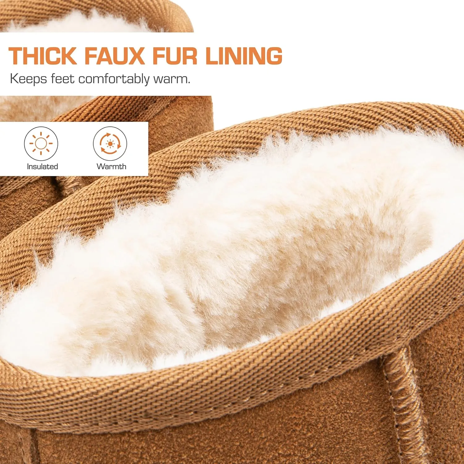 DREAM PAIRS Snow Boots for Women Genuine Suede Faux Fur Lining Water Resistant Anti-Slip Warm Winter Booties Slip On Memory Foam Comfort Ankle Boots FuzzyClassicⅡ Low Boots