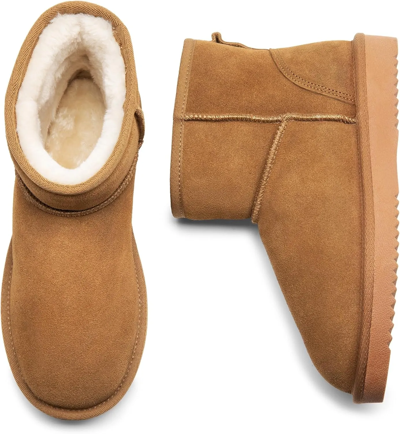 DREAM PAIRS Snow Boots for Women Genuine Suede Faux Fur Lining Water Resistant Anti-Slip Warm Winter Booties Slip On Memory Foam Comfort Ankle Boots FuzzyClassicⅡ Low Boots