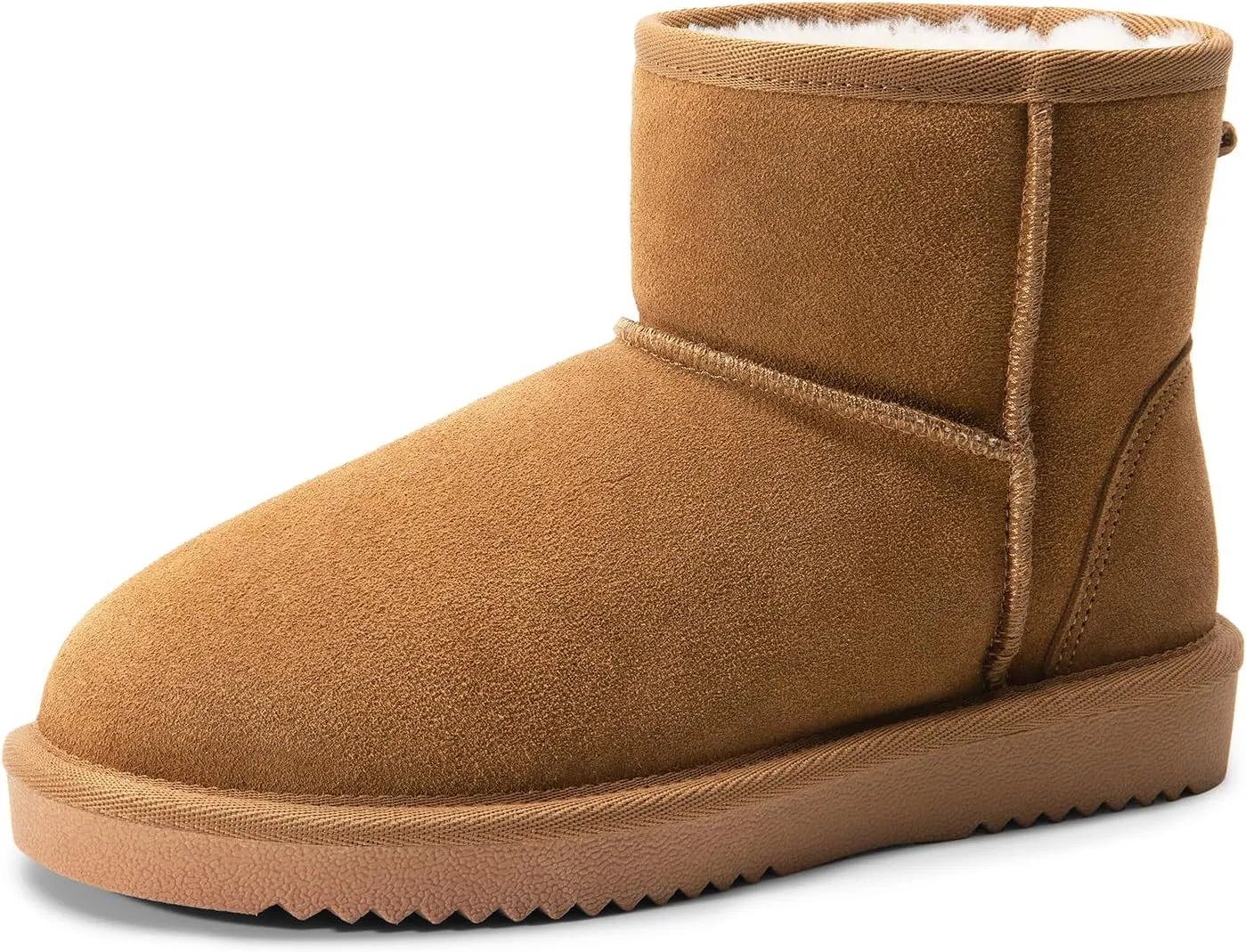 DREAM PAIRS Snow Boots for Women Genuine Suede Faux Fur Lining Water Resistant Anti-Slip Warm Winter Booties Slip On Memory Foam Comfort Ankle Boots FuzzyClassicⅡ Low Boots
