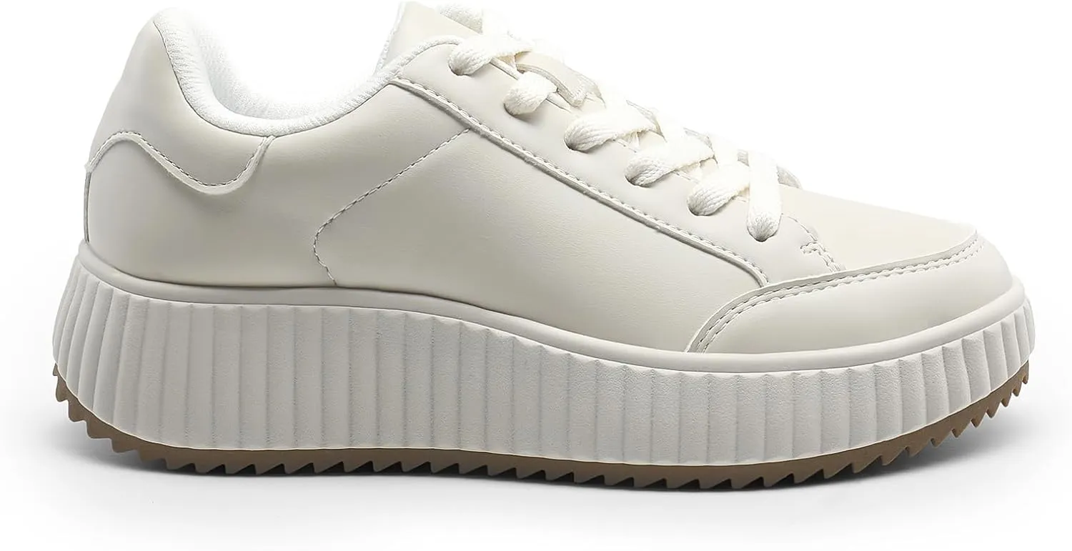 DREAM PAIRS Women Platform Chunky Lightweight Comfortable Casual Faux Leather Lace-Up Dee Walking Fashion Sneakers