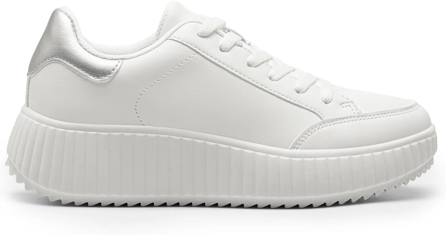 DREAM PAIRS Women Platform Chunky Lightweight Comfortable Casual Faux Leather Lace-Up Dee Walking Fashion Sneakers