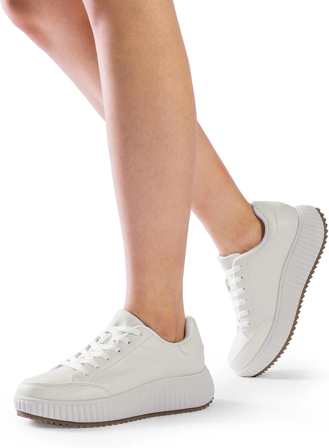 DREAM PAIRS Women Platform Chunky Lightweight Comfortable Casual Faux Leather Lace-Up Dee Walking Fashion Sneakers
