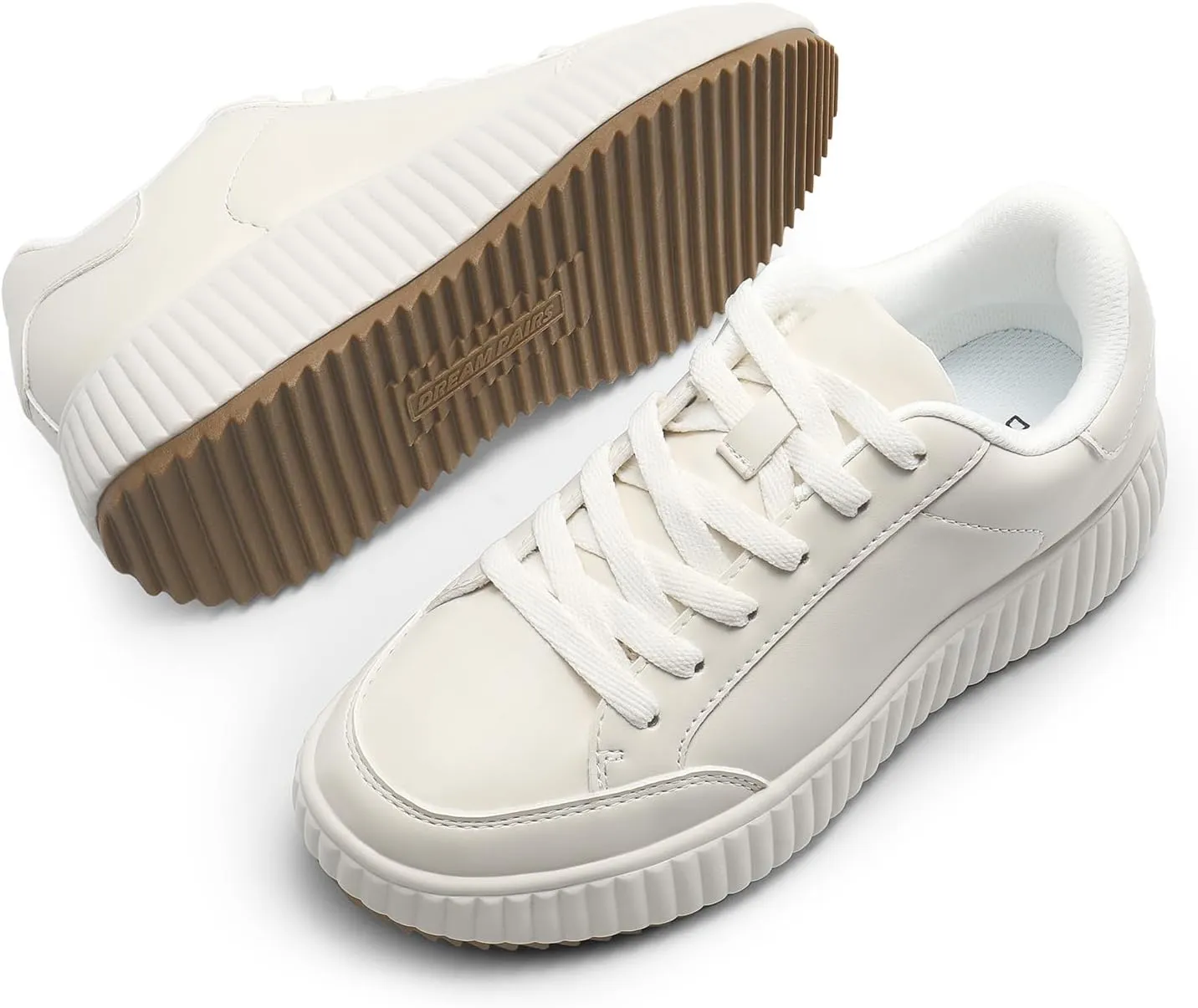 DREAM PAIRS Women Platform Chunky Lightweight Comfortable Casual Faux Leather Lace-Up Dee Walking Fashion Sneakers
