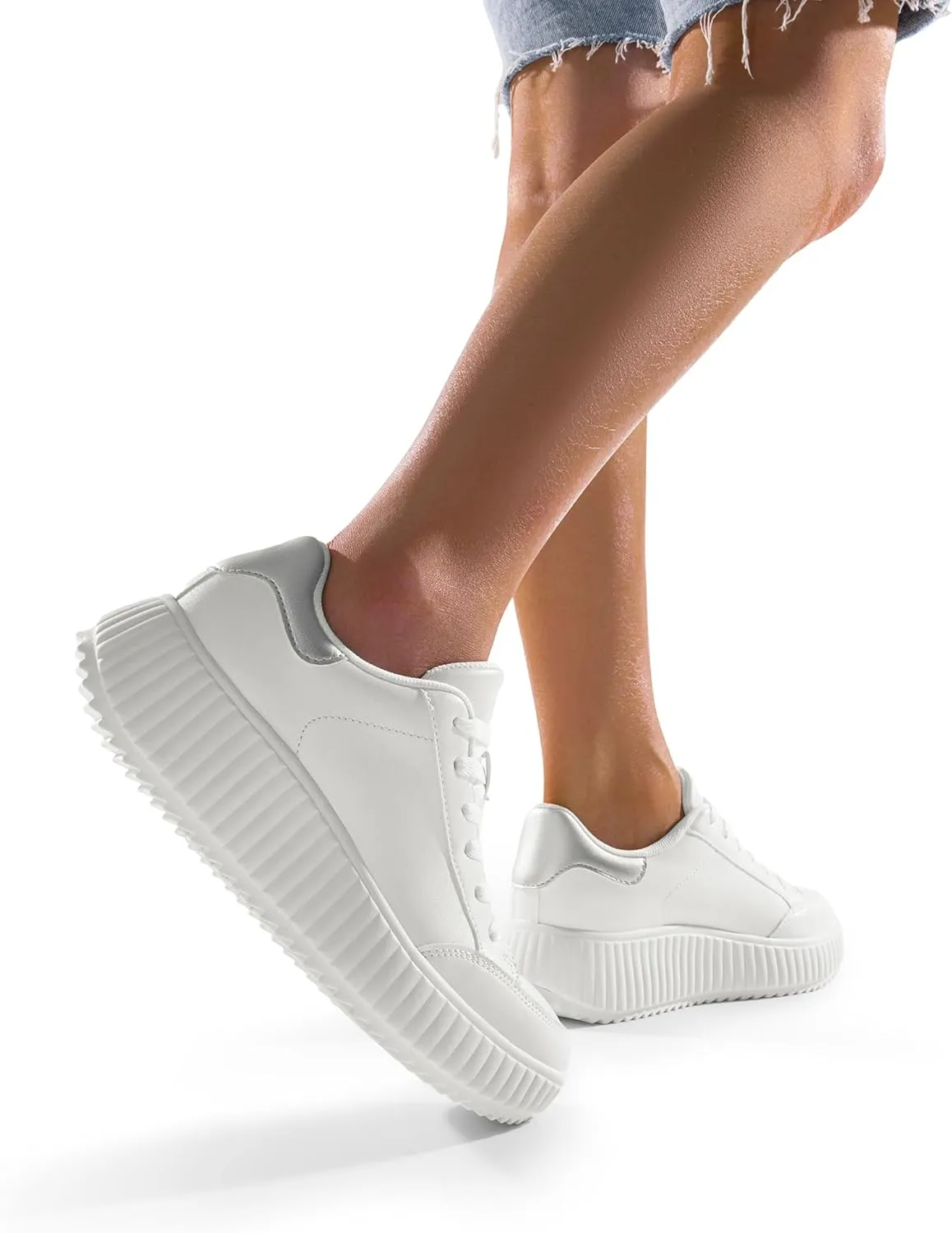 DREAM PAIRS Women Platform Chunky Lightweight Comfortable Casual Faux Leather Lace-Up Dee Walking Fashion Sneakers