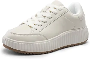 DREAM PAIRS Women Platform Chunky Lightweight Comfortable Casual Faux Leather Lace-Up Dee Walking Fashion Sneakers