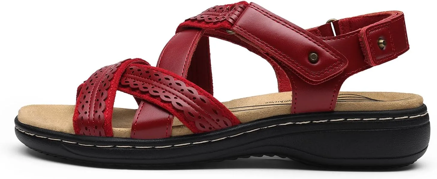 DREAM PAIRS Women's Arch Support Sandals Comfortable Open Toe Dress Flats Walking Sandals for Summer