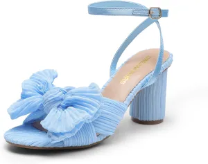 DREAM PAIRS Women's Bow Knot Heeled Sandals Low Chunky Heels Open Toe Ankle Strap Slingback Dress Shoes for Wedding Bridal Party