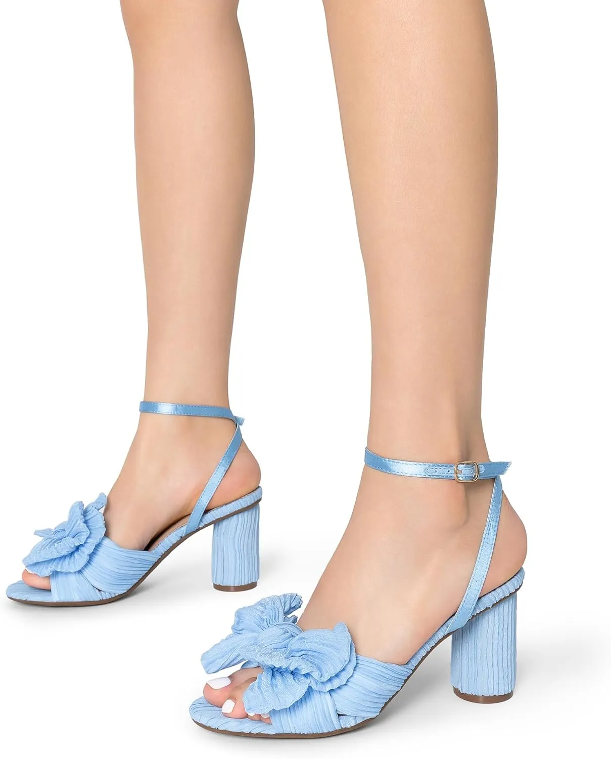 DREAM PAIRS Women's Bow Knot Heeled Sandals Low Chunky Heels Open Toe Ankle Strap Slingback Dress Shoes for Wedding Bridal Party