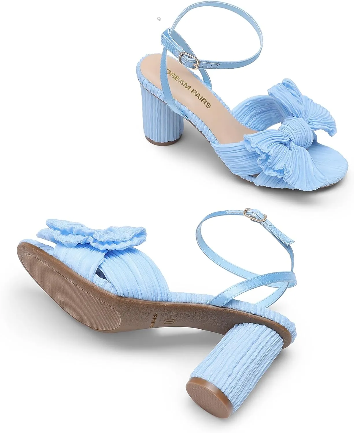 DREAM PAIRS Women's Bow Knot Heeled Sandals Low Chunky Heels Open Toe Ankle Strap Slingback Dress Shoes for Wedding Bridal Party