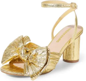 DREAM PAIRS Women's Bow Knot Heeled Sandals Low Chunky Heels Open Toe Ankle Strap Slingback Dress Shoes for Wedding Bridal Party