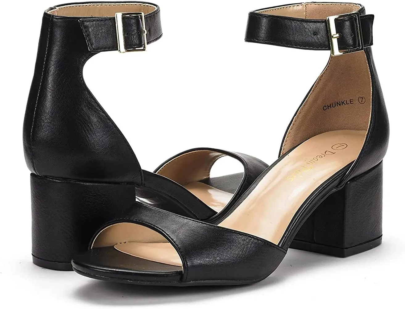 DREAM PAIRS Womens Chunkle Low Heel Pump Ankle Strap Dress Sandal