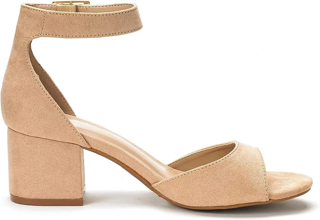 DREAM PAIRS Womens Chunkle Low Heel Pump Ankle Strap Dress Sandal