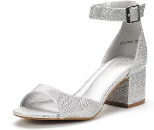 DREAM PAIRS Womens Chunkle Low Heel Pump Ankle Strap Dress Sandal,Size 11,Silver,CHUNKLE