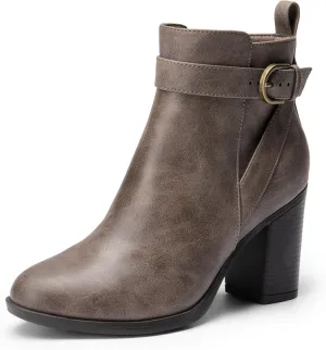 DREAM PAIRS Women's Chunky High Heel Ankle Boots Round Toe Fall Short Booties Shoes
