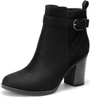DREAM PAIRS Women's Chunky High Heel Ankle Boots Round Toe Fall Short Booties Shoes