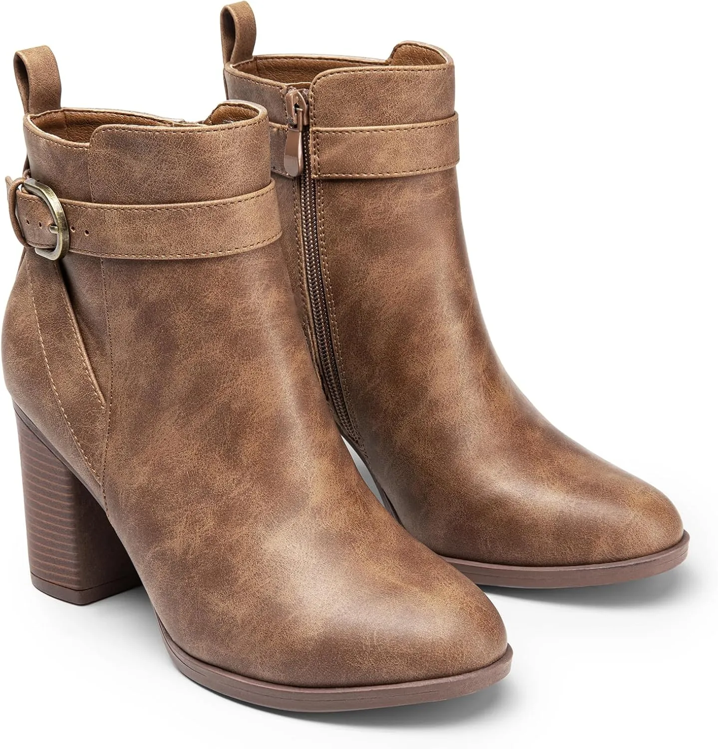 DREAM PAIRS Women's Chunky High Heel Ankle Boots Round Toe Fall Short Booties Shoes