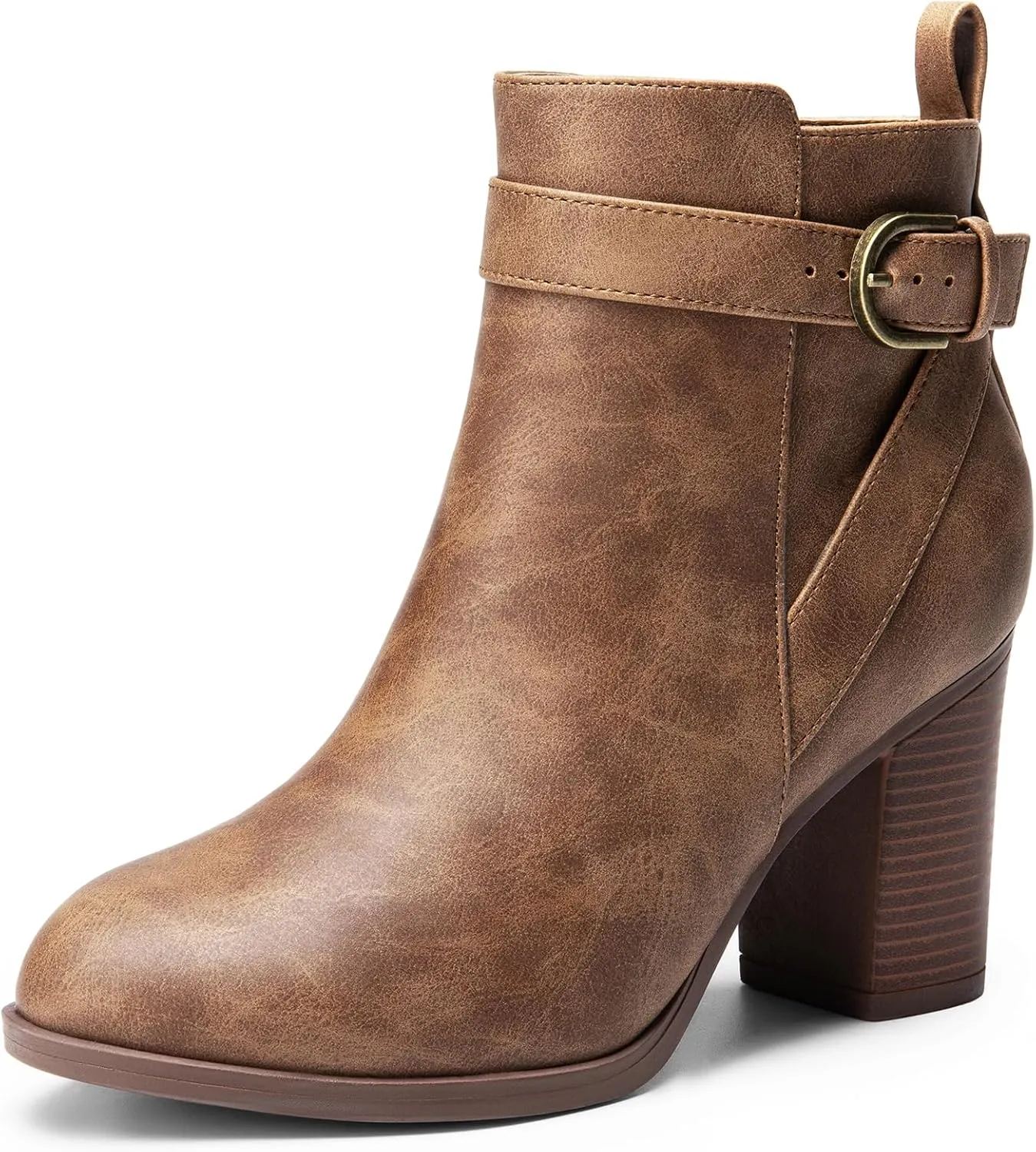 DREAM PAIRS Women's Chunky High Heel Ankle Boots Round Toe Fall Short Booties Shoes