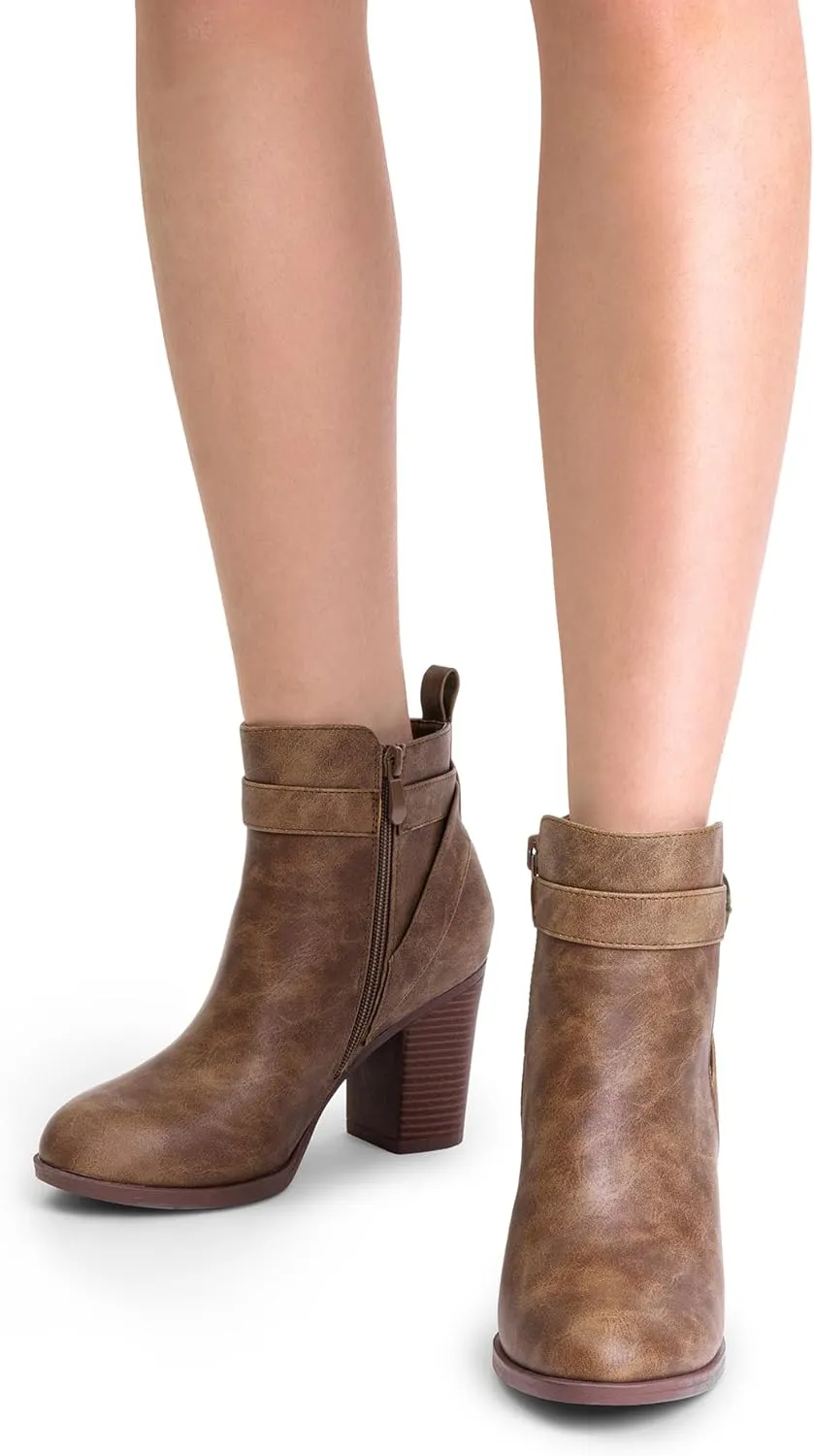 DREAM PAIRS Women's Chunky High Heel Ankle Boots Round Toe Fall Short Booties Shoes