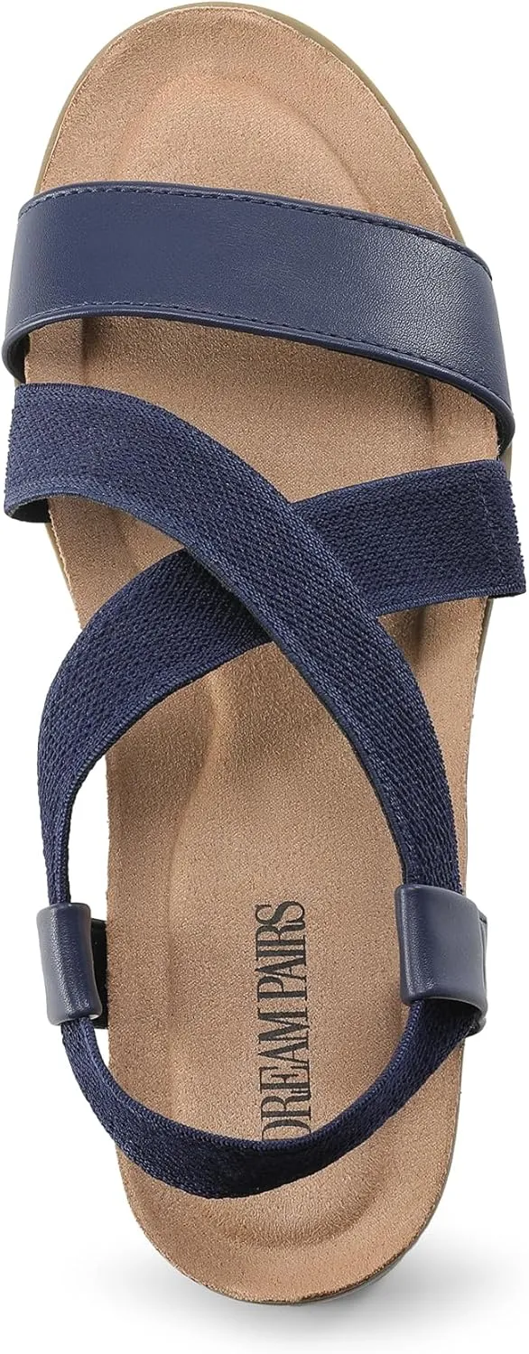DREAM PAIRS Women's Comfortable Low Wedge Sandals, Open Toe Slip On Strappy Flat Sandals Light-weight Summer Shoes