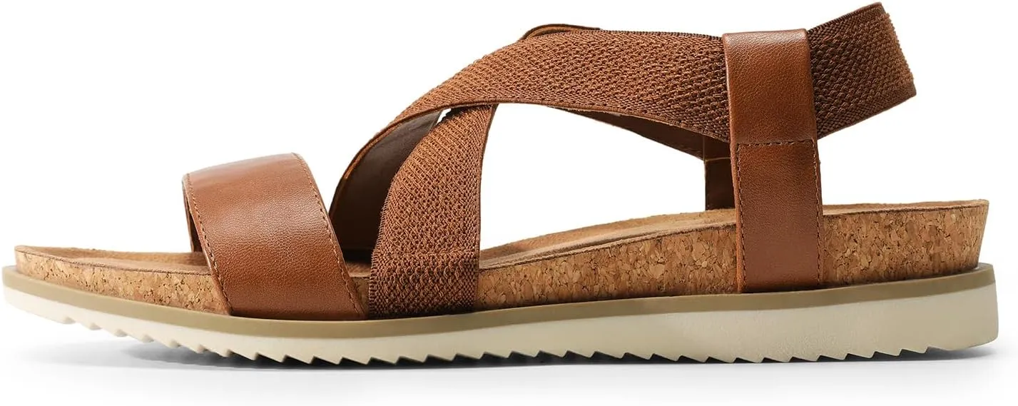 DREAM PAIRS Women's Comfortable Low Wedge Sandals, Open Toe Slip On Strappy Flat Sandals Light-weight Summer Shoes