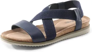 DREAM PAIRS Women's Comfortable Low Wedge Sandals, Open Toe Slip On Strappy Flat Sandals Light-weight Summer Shoes