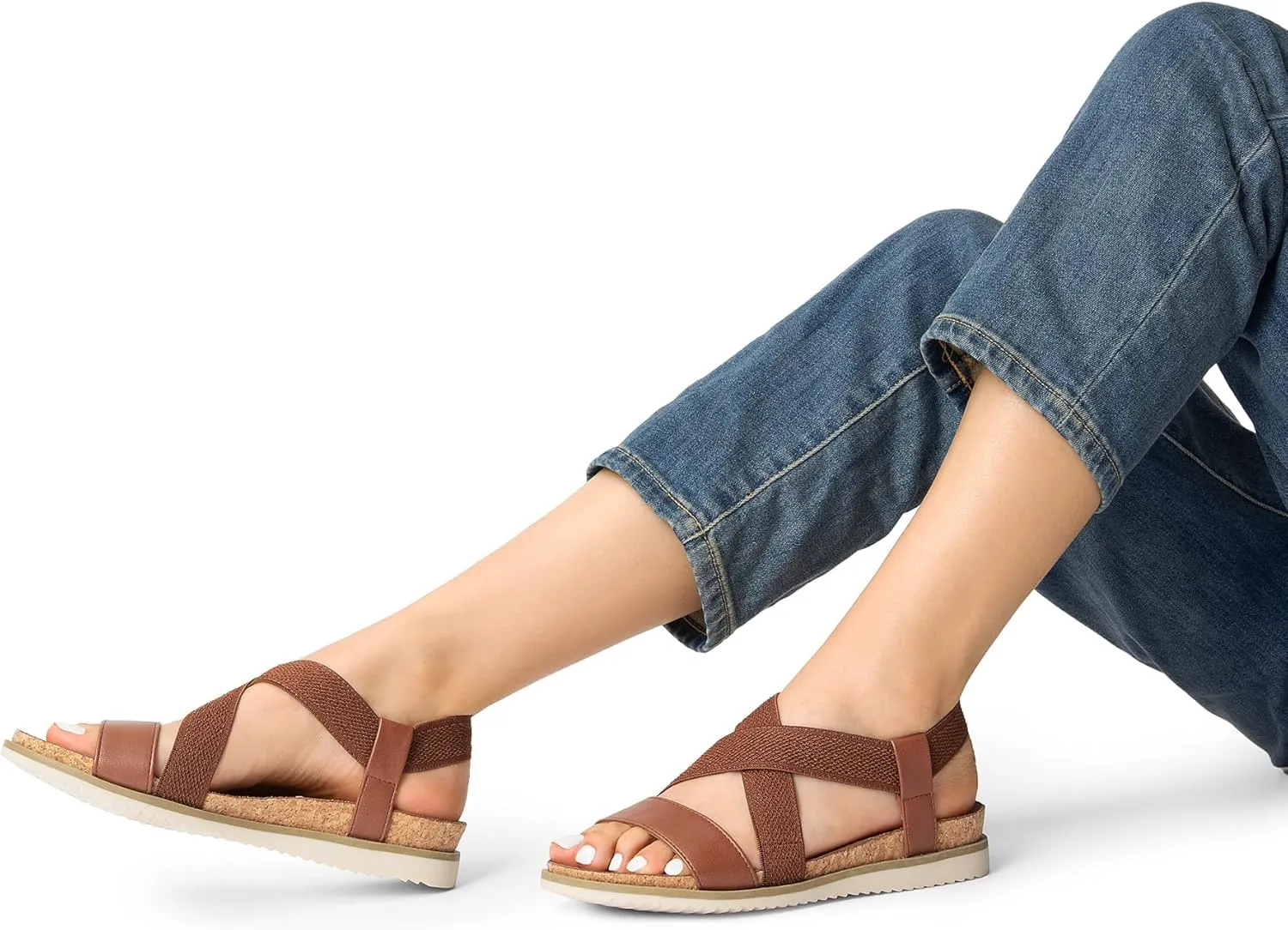 DREAM PAIRS Women's Comfortable Low Wedge Sandals, Open Toe Slip On Strappy Flat Sandals Light-weight Summer Shoes