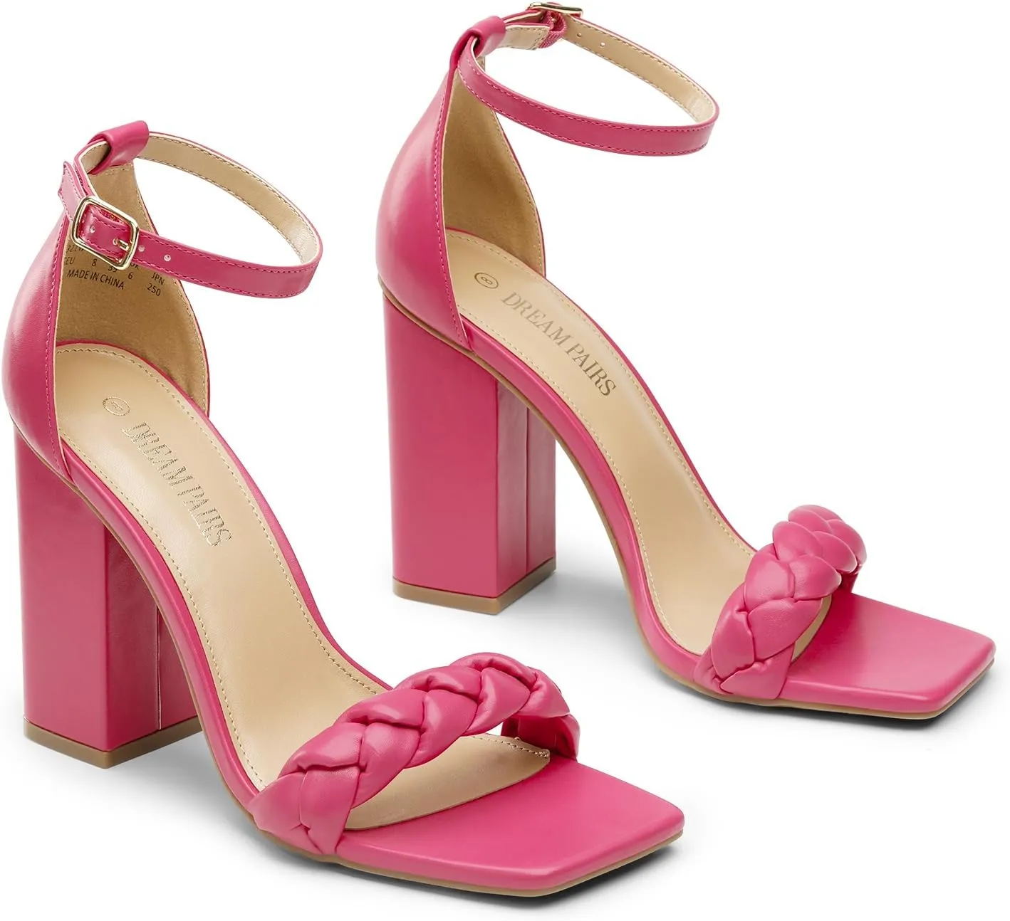DREAM PAIRS Women's Heels for Women Braided Open Toe Ankle Strap High Block Chunky Heel Sandals Party Wedding Dress Pumps Shoes