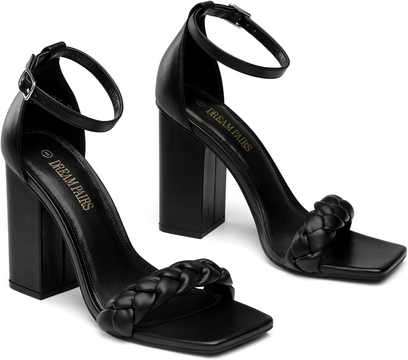 DREAM PAIRS Women's Heels for Women Braided Open Toe Ankle Strap High Block Chunky Heel Sandals Party Wedding Dress Pumps Shoes