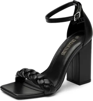 DREAM PAIRS Women's Heels for Women Braided Open Toe Ankle Strap High Block Chunky Heel Sandals Party Wedding Dress Pumps Shoes