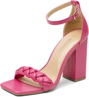 DREAM PAIRS Women's Heels for Women Braided Open Toe Ankle Strap High Block Chunky Heel Sandals Party Wedding Dress Pumps Shoes