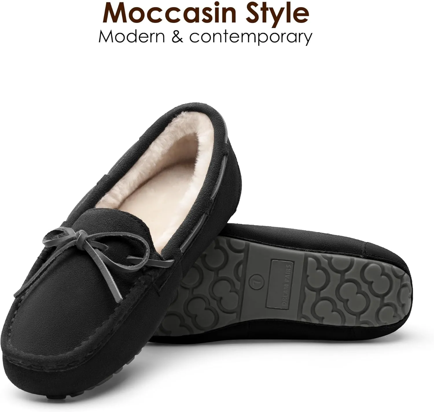 DREAM PAIRS Women's House Slippers Indoor Outdoor Moccasin Fuzzy Fluffy Furry Loafers Suede Leather Warm Shoes