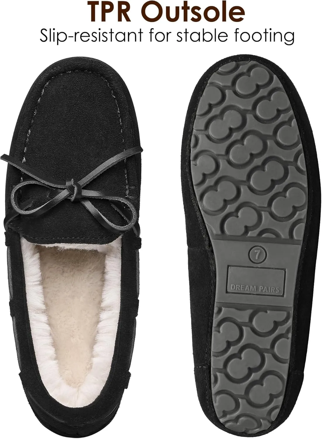 DREAM PAIRS Women's House Slippers Indoor Outdoor Moccasin Fuzzy Fluffy Furry Loafers Suede Leather Warm Shoes