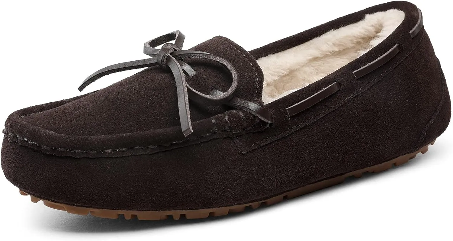DREAM PAIRS Women's House Slippers Indoor Outdoor Moccasin Fuzzy Fluffy Furry Loafers Suede Leather Warm Shoes