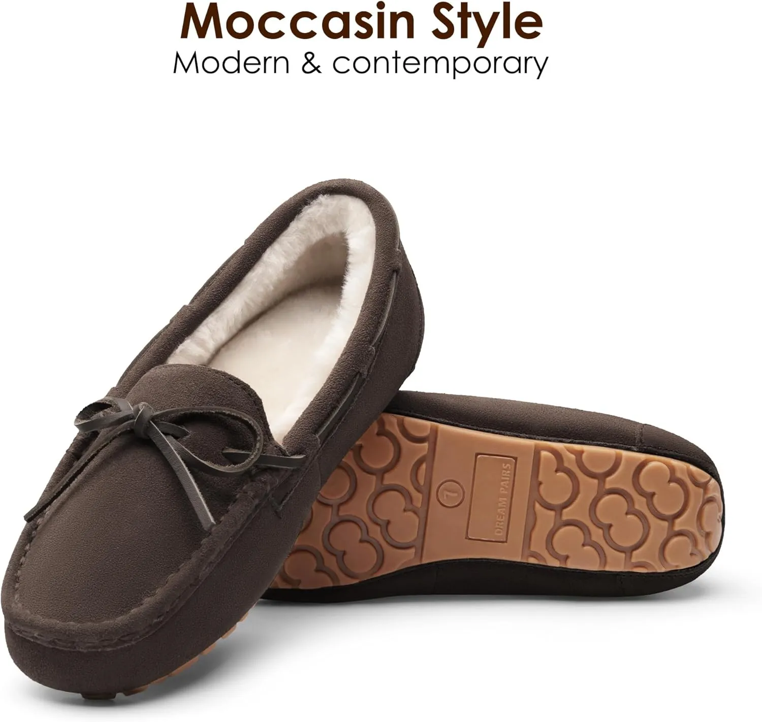 DREAM PAIRS Women's House Slippers Indoor Outdoor Moccasin Fuzzy Fluffy Furry Loafers Suede Leather Warm Shoes