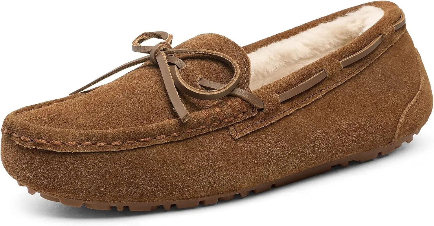 DREAM PAIRS Women's House Slippers Indoor Outdoor Moccasin Fuzzy Fluffy Furry Loafers Suede Leather Warm Shoes