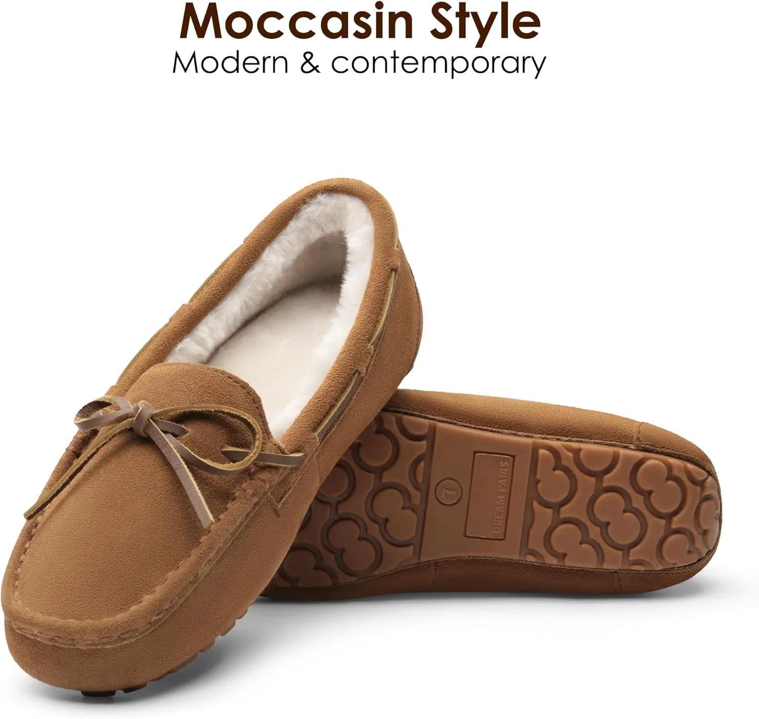 DREAM PAIRS Women's House Slippers Indoor Outdoor Moccasin Fuzzy Fluffy Furry Loafers Suede Leather Warm Shoes