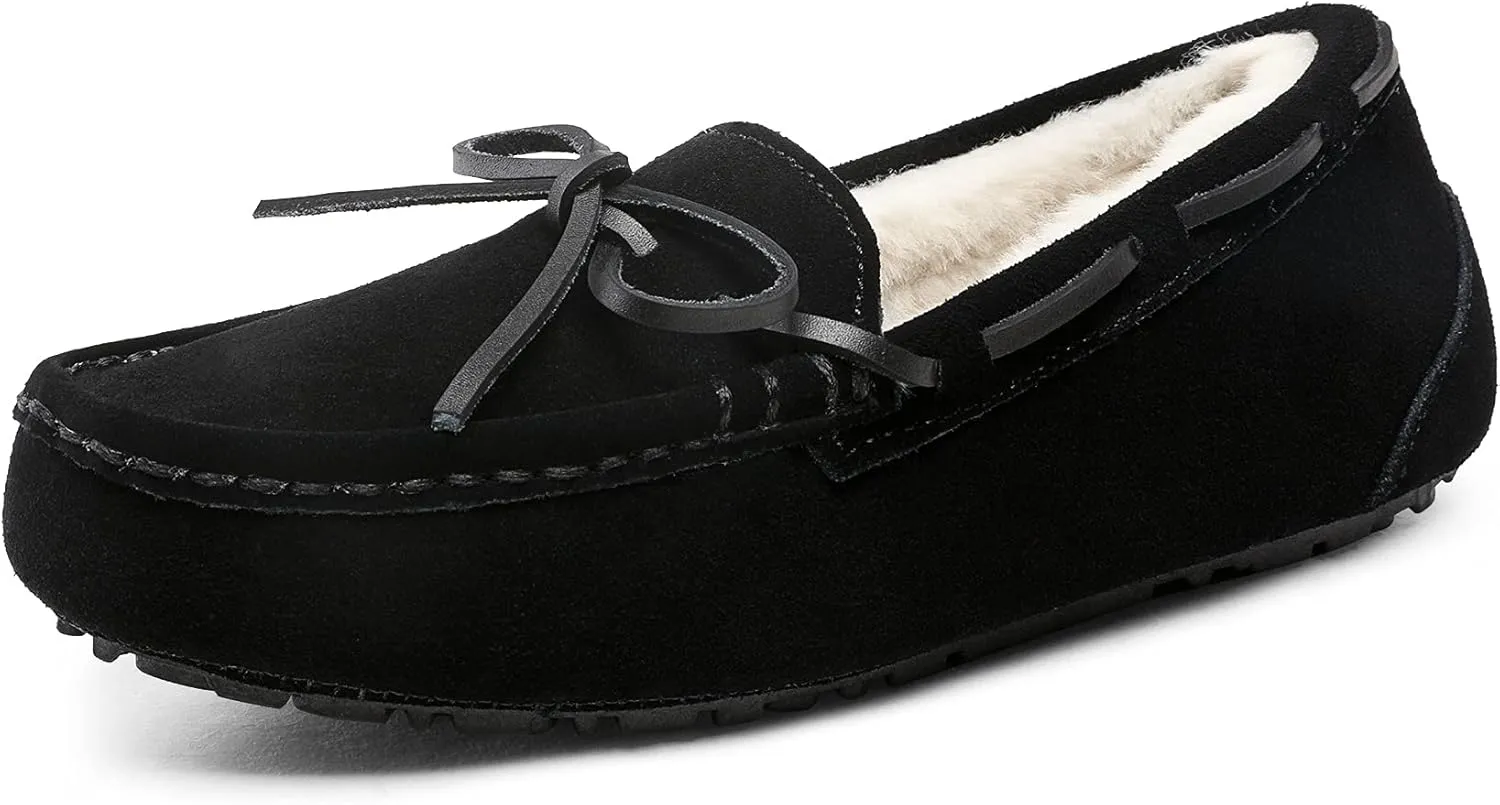 DREAM PAIRS Women's House Slippers Indoor Outdoor Moccasin Fuzzy Fluffy Furry Loafers Suede Leather Warm Shoes