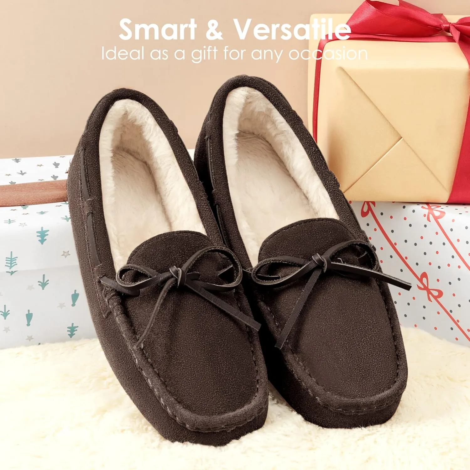 DREAM PAIRS Women's House Slippers Indoor Outdoor Moccasin Fuzzy Fluffy Furry Loafers Suede Leather Warm Shoes