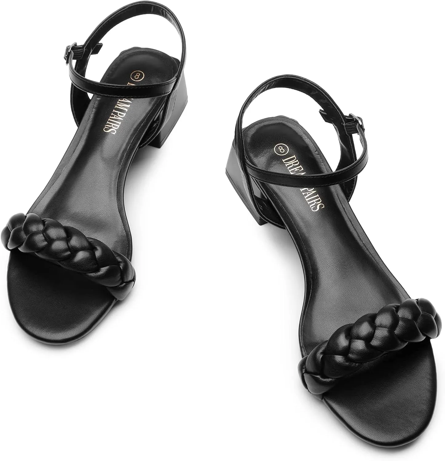 DREAM PAIRS Women's Low Heels for Women Braided Open Toe Ankle Strap Block Chunky Heel Sandals Holiday Party Wedding Dress Pumps Shoes
