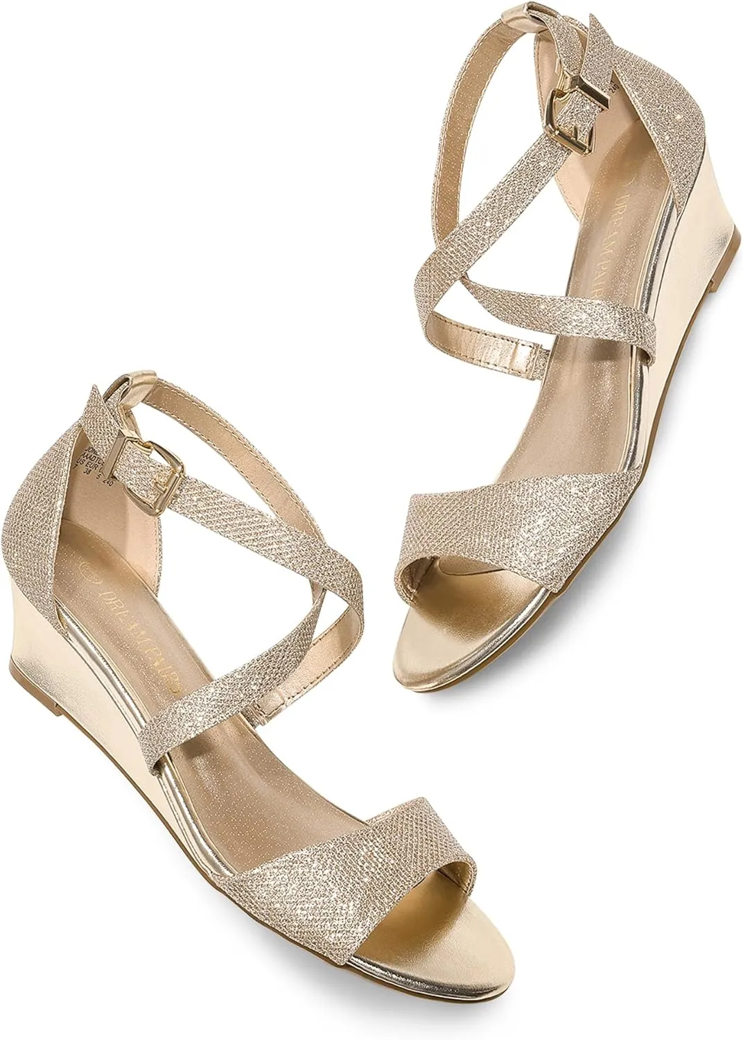 DREAM PAIRS Women's Low Wedge Sandals Ankle Strap Heel Sandal Open Toe Wide Dress Summer Shoes