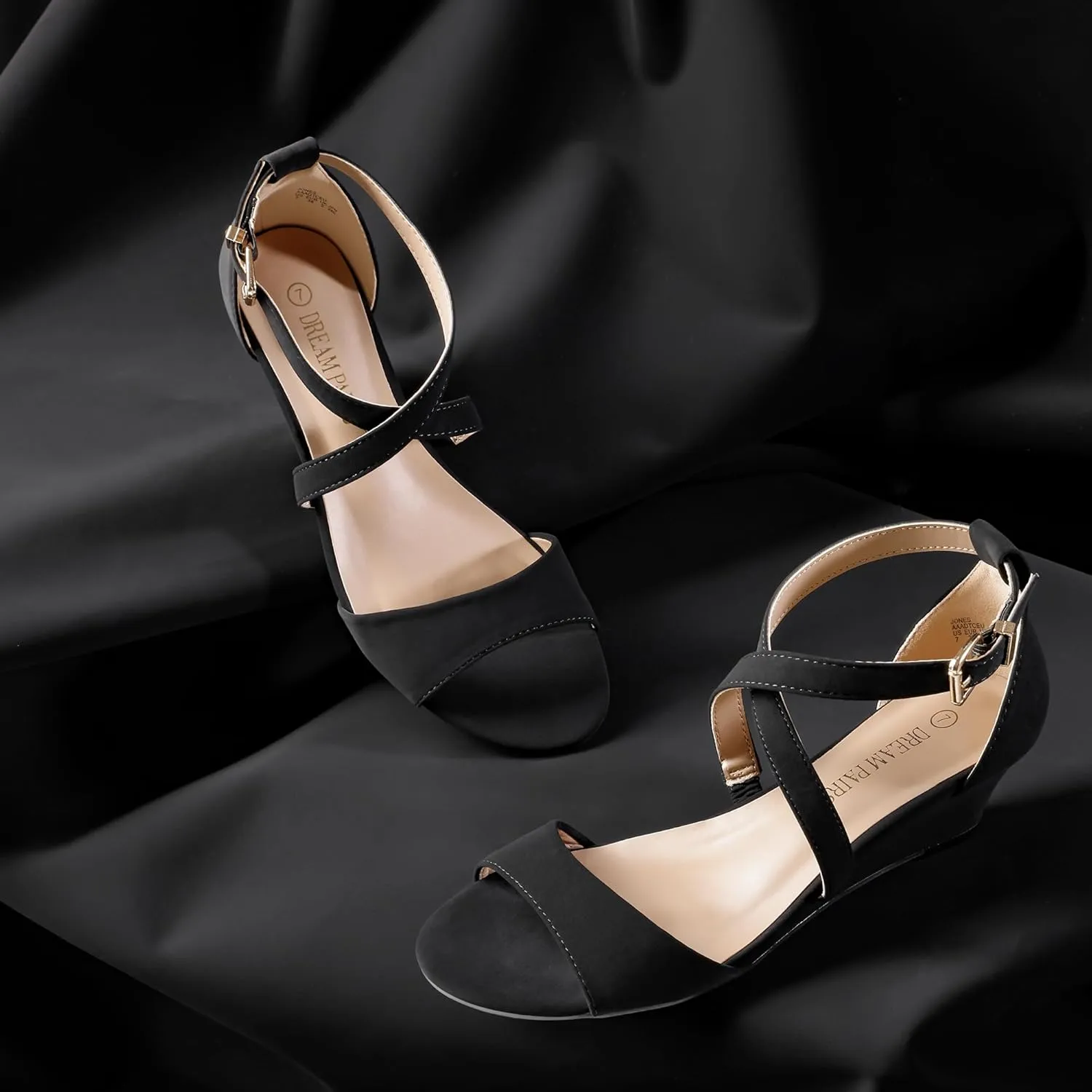 DREAM PAIRS Women's Low Wedge Sandals Ankle Strap Heel Sandal Open Toe Wide Dress Summer Shoes
