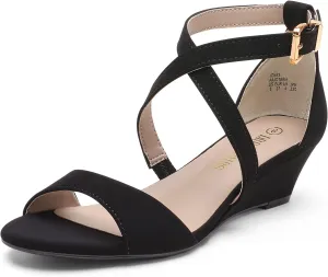 DREAM PAIRS Women's Low Wedge Sandals Ankle Strap Heel Sandal Open Toe Wide Dress Summer Shoes